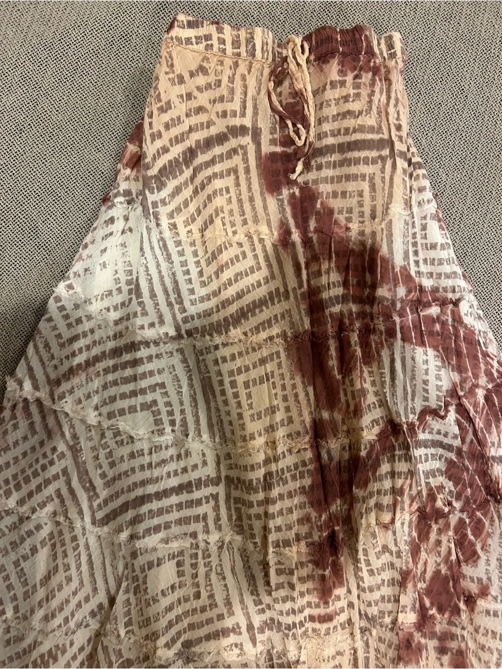 100% cotton! Boho Tie-Dye Cream and Mauve Crinkle Maxi Skirt
